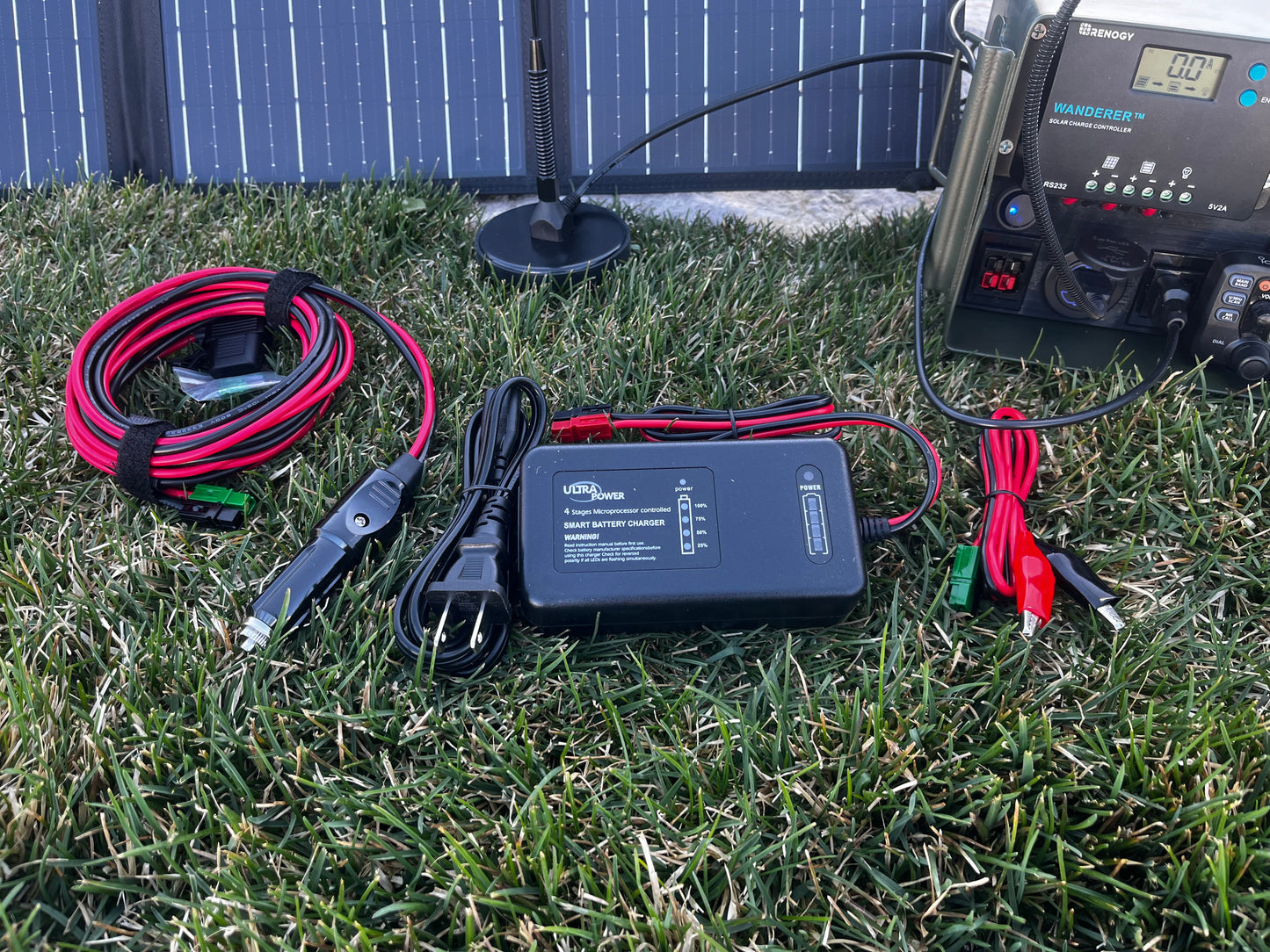 AC charger, 12dc plug, and alligator clips
